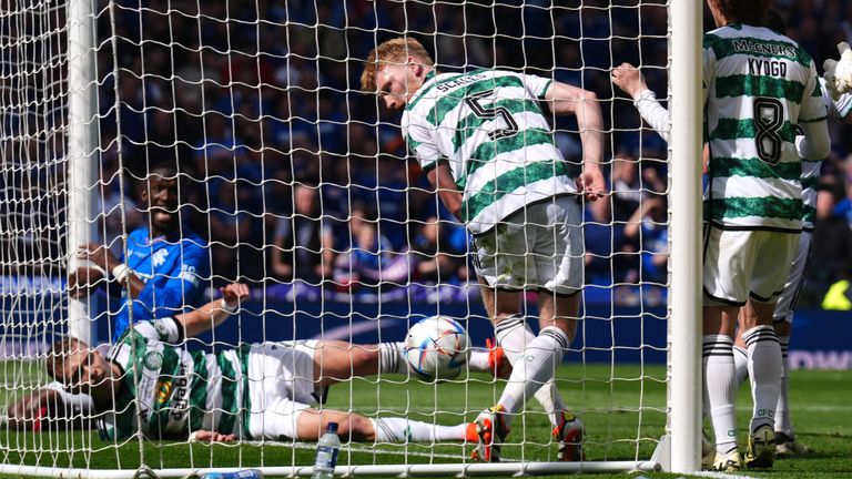 Abdallah Sima bundles the ball into Celtic's net only for his effort to be ruled out by VAR