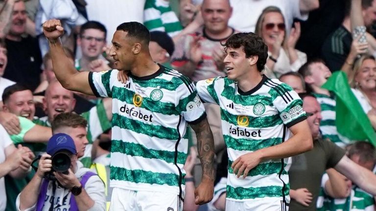 Adam Idah celebrates after scoring the late winner for Celtic in the Scottish Cup final