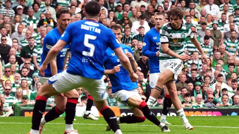 Matt O'Riley fires Celtic in front against Rangers