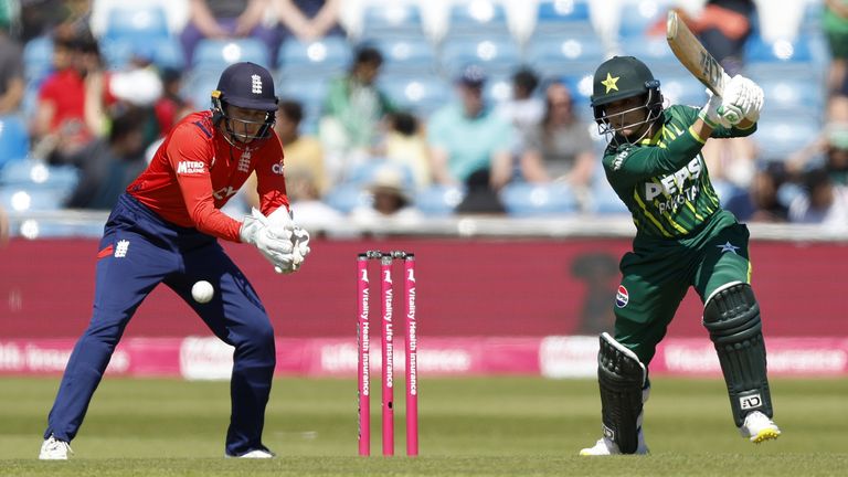 England v Pakistan - Third IT20 - Headingley
Pakistan�s Sidra Ameen bats during the third women's IT20 match at Headingley, Leeds. Picture date: Sunday May 19, 2024.
