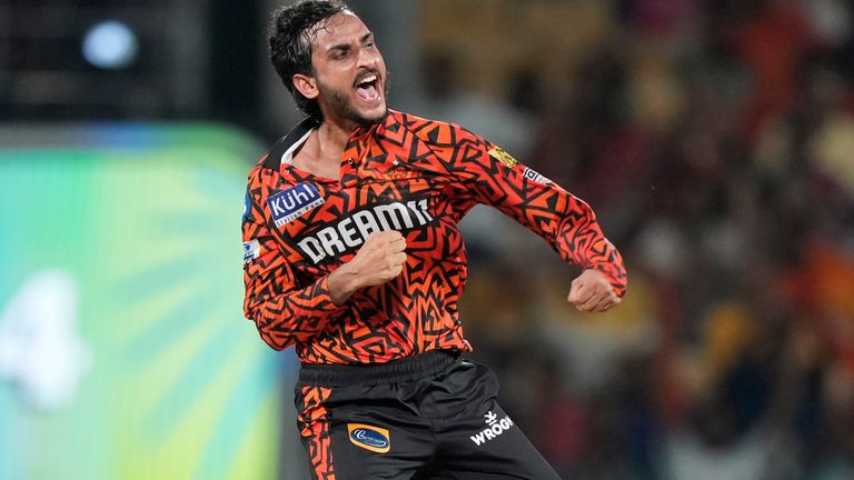 Sunrisers Hyderabad's Shahbaz Ahmed celebrates the wicket of Rajasthan Royals' Ravichandran Ashwin during the Indian Premier League second qualifier cricket match between Rajasthan Royals and Sunrisers Hyderabad in Chennai, India, Friday, May 24, 2024. (AP Photo /Mahesh Kumar A.)