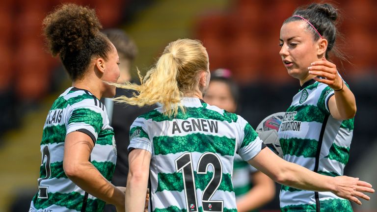 Amy Gallacher (right) put Celtic ahead against Partick Thistle (Credit: Malcolm Mackenzie/SWPL)
