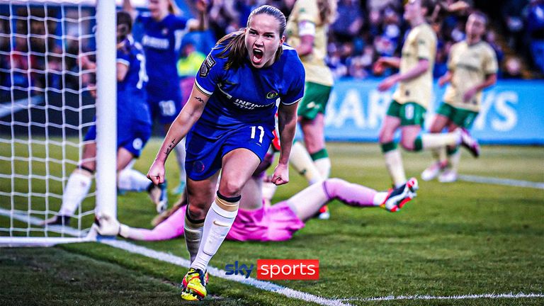 Chelsea&#39;s Guro Reiten celebrates scoring their side&#39;s fifth goal of the game during the Barclays Women&#39;s Super League match at Kingsmeadow, London. Picture date: Sunday May 5, 2024.