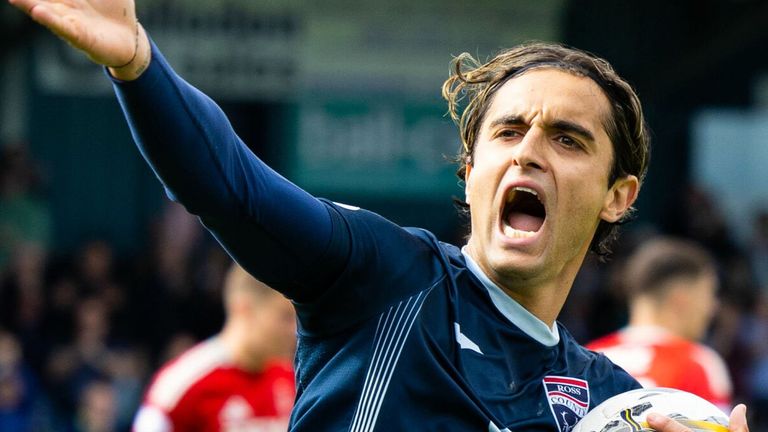 DINGWALL, SCOTLAND - MAY 19: Ross County's Yan Dhanda celebrates after scoring to make it 2-2 during a cinch Premiership match between Ross County and Aberdeen at the Global Energy Stadium, on May 19, 2024, in Dingwall, Scotland.  (Photo by Ross Parker / SNS Group)
