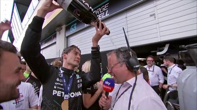 'No no no PLEASE!' George Russell soaks Ted Kravitz in champagne
