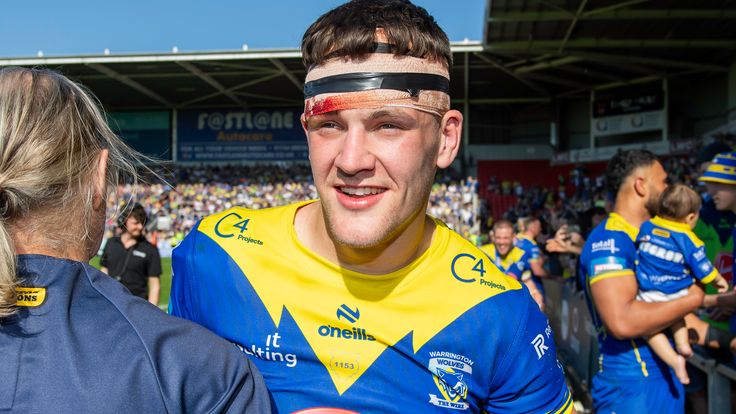 Picture by Allan McKenzie/SWpix.com - 19/05/2024 - Rugby League - Betfred Challenge Cup Semi Final - Huddersfield Giants v Warrington Wolves - The Totally Wicked Stadium, St Helens, England - Warrington's Josh Thewlis after victory over Huddersfield.