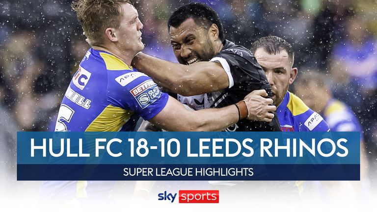 Rugby League - Betfred Super League Round 14 - Hull FC v Leeds Rhinos - MKM Stadium, Kingston upon Hull, England - Hull FC's Ligi Sao is tackled by Leeds' James McDonnell.