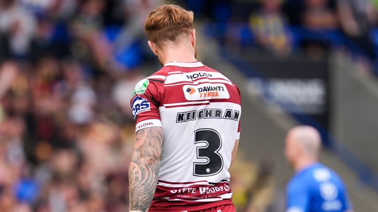 Picture by Olly Hassell/SWpix.com - 01/06/2024 - Rugby League - Betfred Super League Round 13 - Warrington Wolves v Wigan Warriors - Halliwell Jones Stadium, Warrington, England - Adam Keighran of Wigan walks from the field after being shown a red card