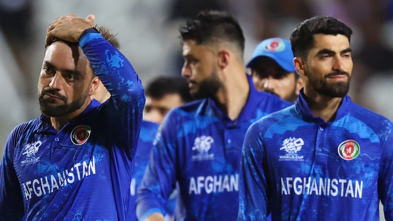 Rashid Khan and Afghanistan after losing to South Africa in T20 World Cup semi-finals (Getty Images)