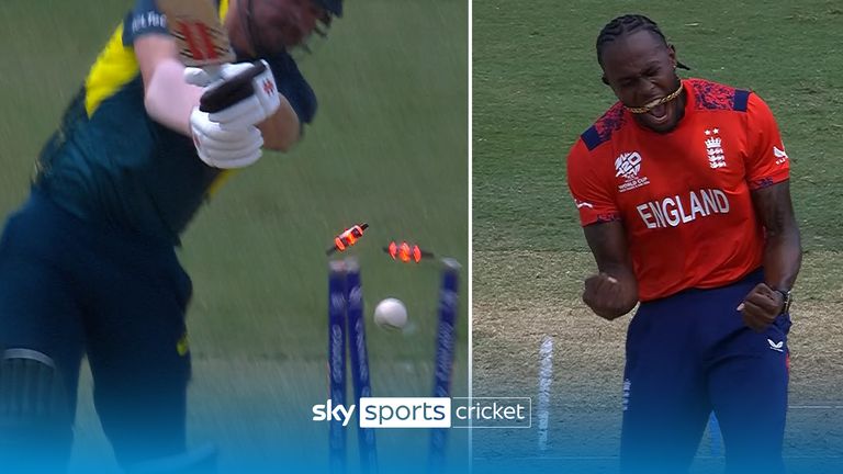 Jofra Archer gets England's second wicket in quick succession to see Travis Head depart the field as both of Australia's openers are out.  