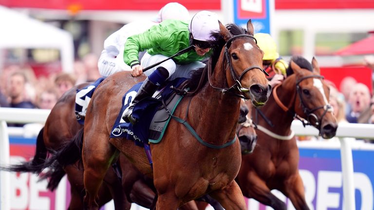 Breege ridden by Jason Hart on their way to winning the Princess Elizabeth Stakes at Epsom