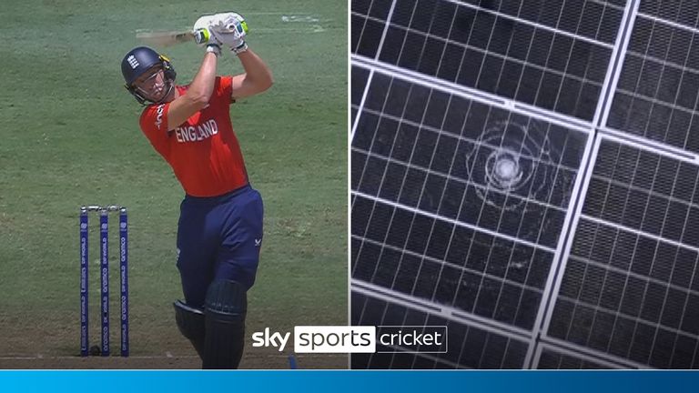 Buttler hits a six which damages a solar panel