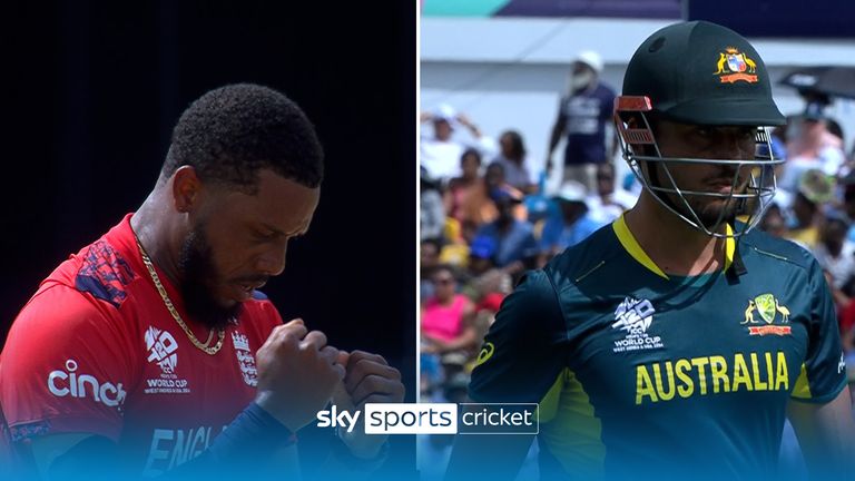 Chris Jordan reaches 100 international T20 wickets for England after dismissing Marcus Stoinis thanks to Harry Brooks' catch. 