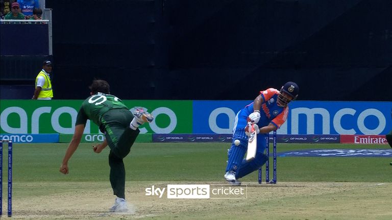 India's Rishabh Pant played a remarkable shot as he hit a boundary off Pakistan's Haris Rauf.