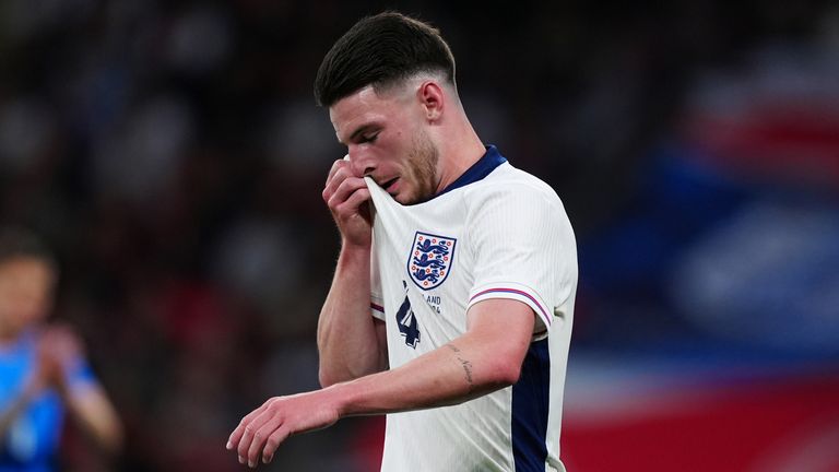 Declan Rice shows his dejection after the loss to Iceland
