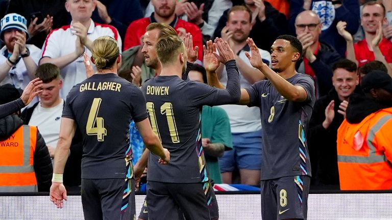 England celebrate Trent Alexander-Arnold's goal