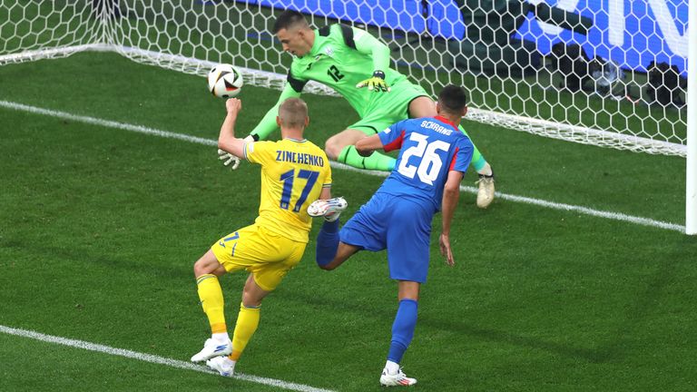 Ivan Schranz heads Slovakia in front against Ukraine