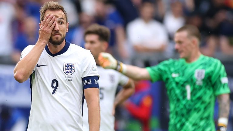 Harry Kane looks dejected after England concede a first-half goal to Slovakia