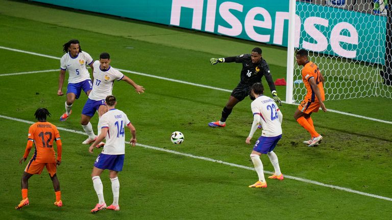 Xavi Simons of the Netherlands, out of sight, scored a disallowed goal
