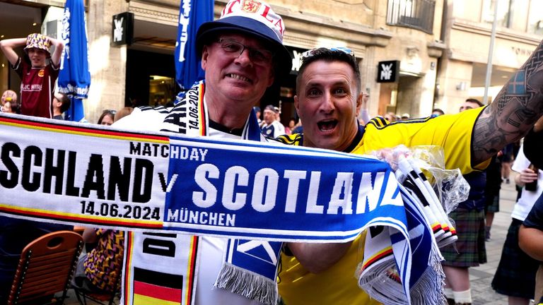 Scotland fans at Marienplatz in Munich, Germany. Scotland will face Germany in the Euro 2024 opener tomorrow. Picture date: Thursday June 13, 2024.
