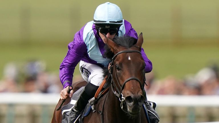 Ghostwriter ridden by Richard Kingscote on their way to winning the Juddmonte Royal Lodge Stakes 