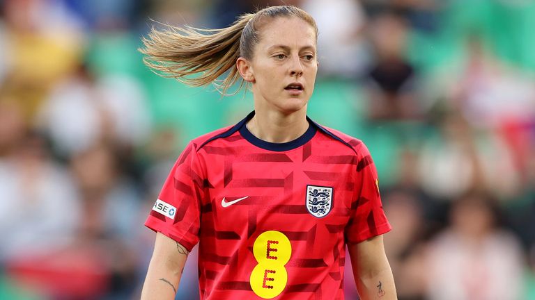 England's Keira Walsh warms up before Euro 2025 qualifier against France