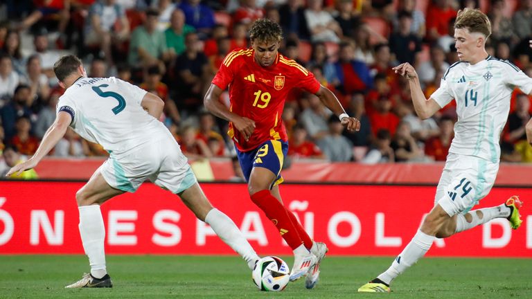 Spain's Lamine Yama in action against Northern Ireland
