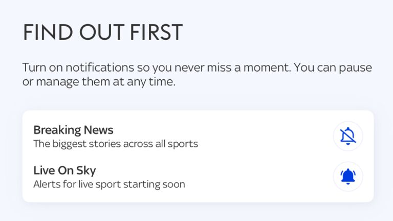 Select 'Live on Sky' to receive alerts on the best live action on our dedicated channels