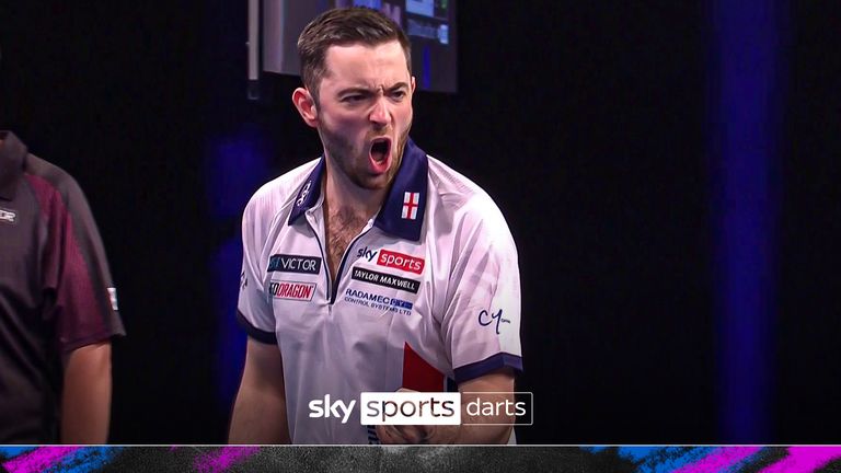 Luke Humphries reacts in World Cup of Darts