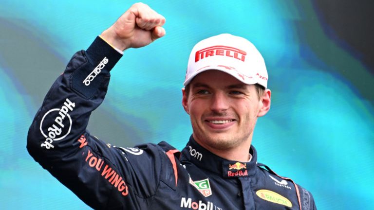 CIRCUIT GILLES-VILLENEUVE, CANADA - JUNE 09: Max Verstappen, Red Bull Racing, 1st position, celebrates on the podium during the Canadian GP at Circuit Gilles-Villeneuve on Sunday June 09, 2024 in Montreal, Canada. (Photo by Mark Sutton / Sutton Images)