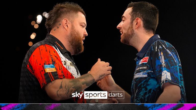 Michael Smith (left) after victory during the final against Luke Humphries during night sixteen of the BetMGM Premier League held at the Utilita Arena, Sheffield. Picture date: Thursday May 16, 2024.