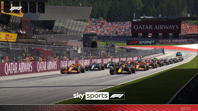Red Bull's Max Verstappen held off Lando Norris to remain out in front at the start of the Sprint.