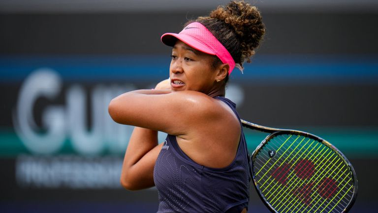 Naomi Osaka of Japan plays a plays a plays a backhand in her women's singles first round match against Elise Mertens of Belgium on Day 2 of the Libema Open Grass Court Championships at the Autotron on June 11, 2024 in 's-Hertogenbosch, Netherlands (Photo by Rene Nijhuis/BSR Agency/Getty Images)