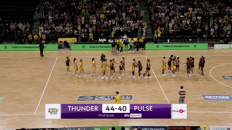 Highlights of the Netball Super League match between Manchester Thunder and London Pulse.