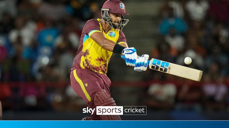 West Indies' Nicholas Pooran bats against Afghanistan during an ICC Men's T20 World Cup cricket match at Daren Sammy National Cricket Stadium in Gros Islet, Saint Lucia, Monday, June 17, 2024. (AP Photo/Ramon Espinosa)


