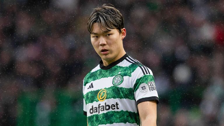 GLASGOW, SCOTLAND - DECEMBER 30: Celtic's Oh Hyeon-gyu during a cinch Premiership match between Celtic and Rangers at Celtic Park, on December 30, 2023, in Glasgow, Scotland. (Photo by Craig Foy / SNS Group)