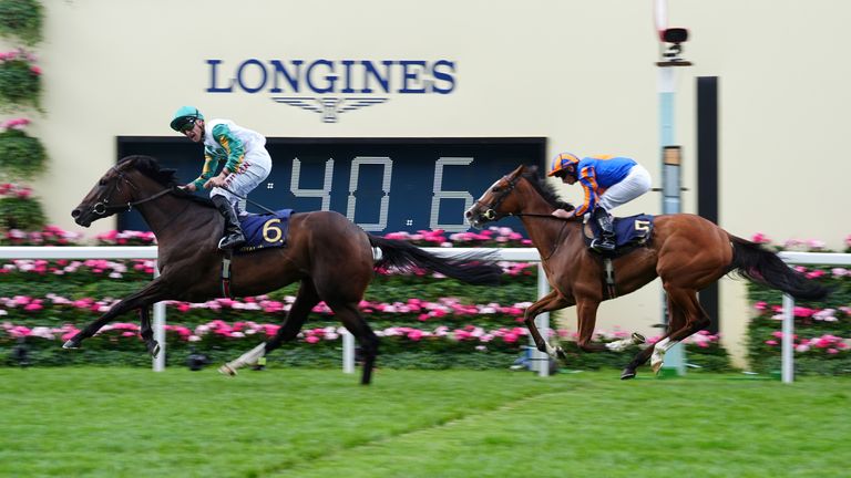 Porta Fortuna ridden by Tom Marquand (left) winning the Coronation Stakes during day four of Royal Ascot