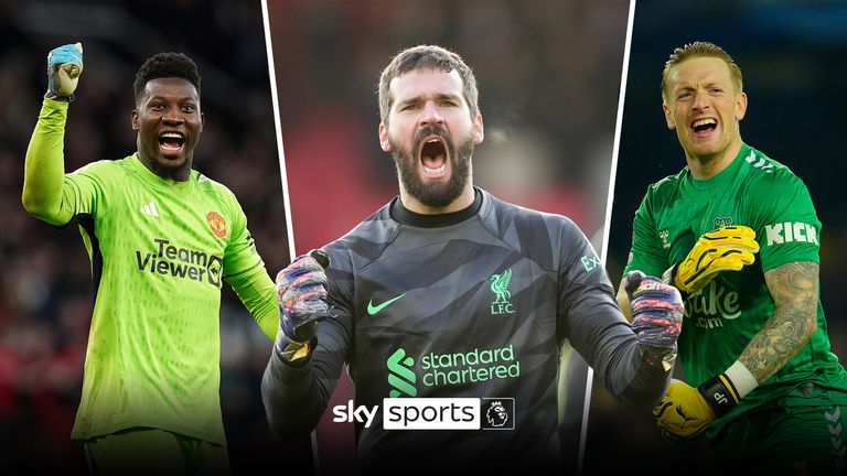 A selection of the best saves of the 2023-24 Premier League season, featuring stops from Alisson, David Raya and Jordan Pickford.