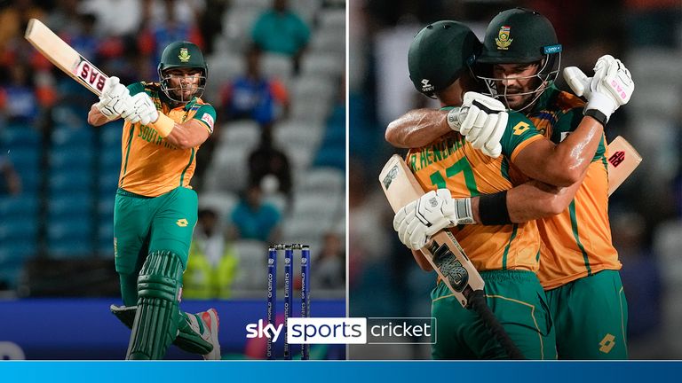 Reeza Hendricks hits a six and a four in the ninth over to confirm South Africa's place in the 2024 T20 World Cup after beating Afghanistan by nine wickets.  
