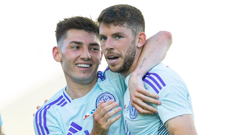 Scotland's Ryan Christie celebrates with Billy Gilmour after scoring to make it 1-0 