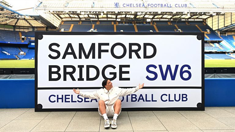 Chelsea's Sam Kerr poses following the signing of her contract extension