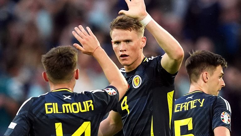 Scott McTominay celebrates after scoring against Switzerland