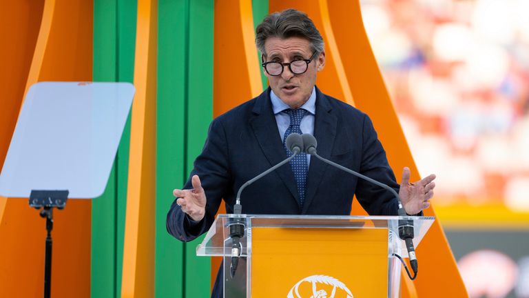 Sebastian Coe, President of the World Athletics Federation, attends the opening ceremony. Photo by: Sven Hoppe/picture-alliance/dpa/AP Image