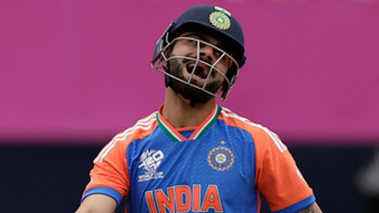 India's Virat Kohli reacts to dismissal against Pakistan (Associated Press) 