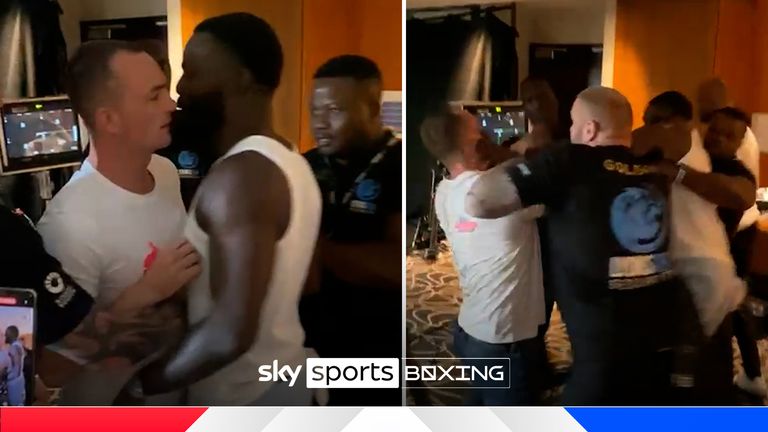 Joshua Buatsi and Willy Hutchinson had to be separated by security as their rivalry boiled over after they traded words in front of the camera following the announcement of their Wembley fight.
