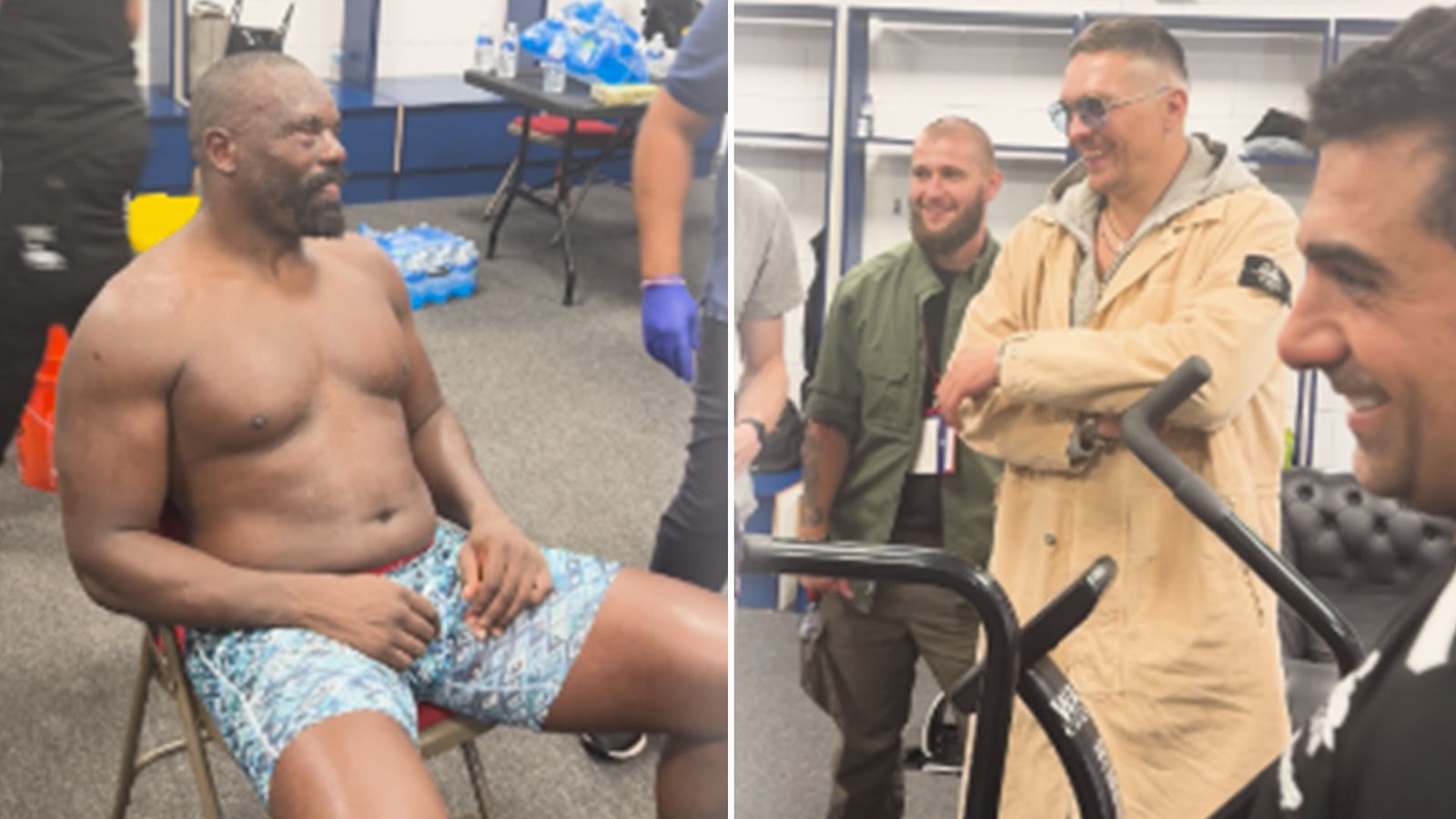 Imágenes del backstage: Usyk bromea con Chisora ​​después de la brutal victoria sobre Joyce