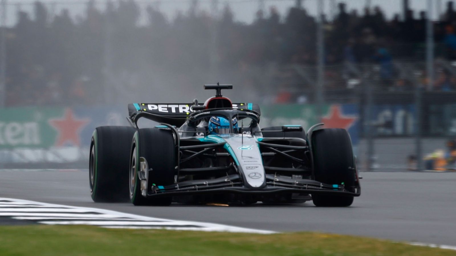 British GP: George Russell tops wet Silverstone practice from Lewis Hamilton and Lando Norris ahead of qualifying