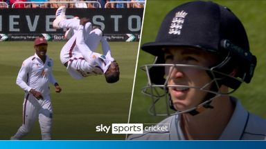 Sinclair celebrates Brook wicket with somersault!