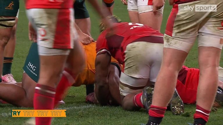 Australia's Tupou burrowed over from close range to get the first try of the game against Wales