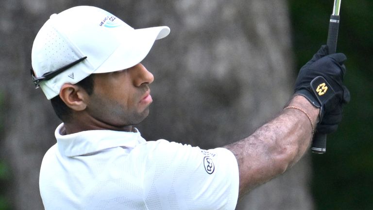 SILVIS, IL - JULY 07: Golfer Aaron Rai hits his approach shot on the #6 fairway during the final round of the John Deere Golf PGA Classic on July 07, 2024, at TPC Deere Run, Silvis IL. (Photo by Keith Gillett/Icon Sportswire) (Icon Sportswire via AP Images)